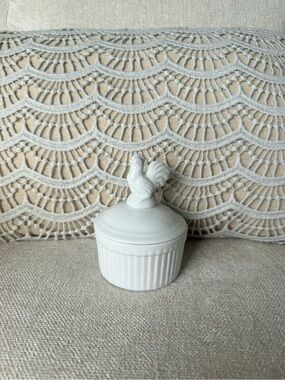 White Ramekin Salt Cellar with Rooster Finial